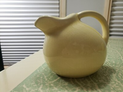 #ad Vintage USA Light Yellow Ball Creamer Syrup Pitcher 3quot; Tall Pottery $9.03