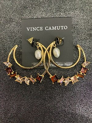 #ad Vince Camuto Crystal Pearl Double Open Hoop Earrings $33.09
