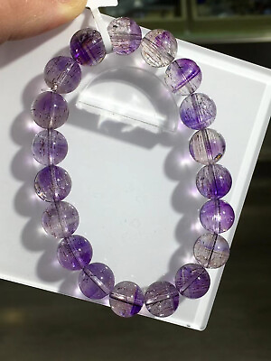 #ad 10.5mm Natural Purple Super 7 Purple Hair Rutilated Crystal Beads Bracelet AAA $299.29