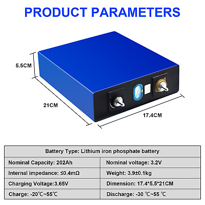 #ad 4pcs 3.2V 202Ah LiFePO4 Lithium Iron Phosphate Battery Pack 12V DIY Grade A $359.99