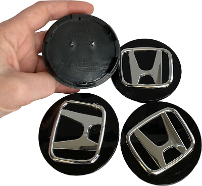 #ad Set of 4PCS Honda Black Wheel Center Caps Chrome Logo Hubcaps Rim 2.75quot; 69mm $20.00