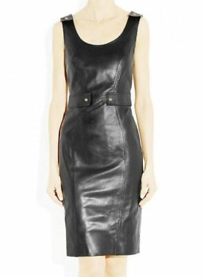#ad New Women Genuine 100 % Lambskin Leather Designer party wear Ladies Dress WD141 $149.99