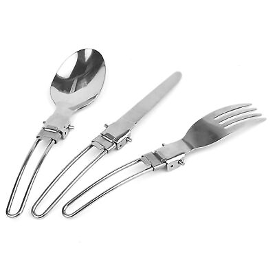 #ad 3PCS Set Knife Fork Spoon Camping Cutlery Set Stainless Steel Portable Folding $7.90