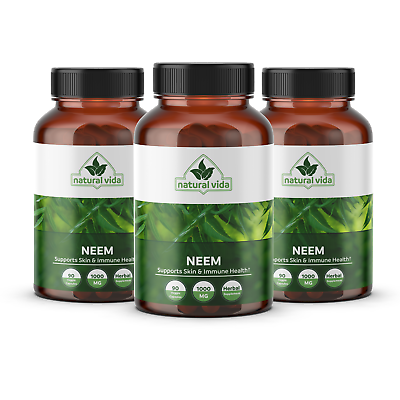 #ad 3 Neem Herbal Supplement 1000mg 270 Caps Skin Immune amp; Liver Health Detox $34.99