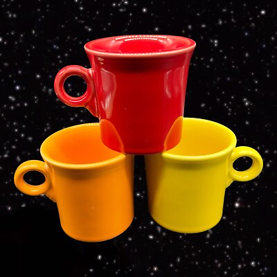 #ad Fiesta Fiestaware Ring Coffee Mug Multicolor Set of 3 Red Yellow Orange Ceramic $50.00