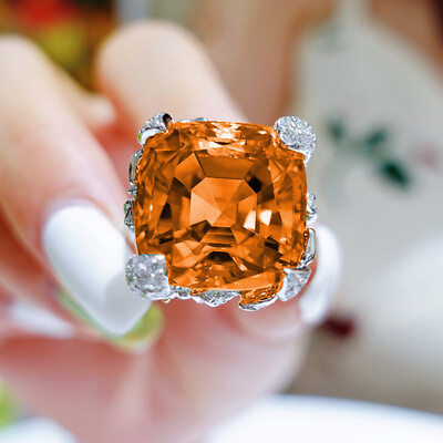 #ad New Square Charm Fanta Color Topaz Big Gemstome Women Girl Luxury Silver Ring $9.99