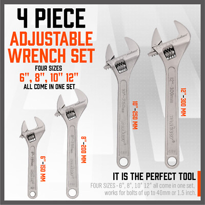#ad 4 Pc Adjustable Wrench Set Forged 6 inch 8 inch 10 inch 12 inch Calibration CR V $22.39