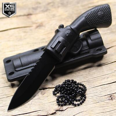 #ad Tactical Military SURVIVAL Pistol Style Fixed Blade NECK Knife Sheath BLACK $9.99