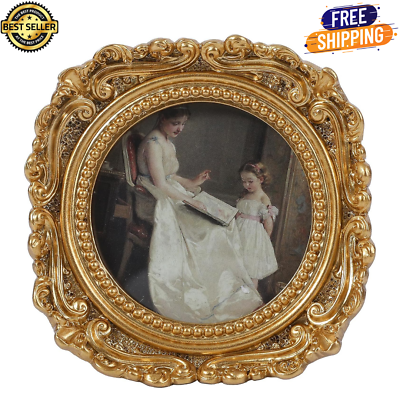 #ad Small Vintage 3X3 Round Picture Frame Mini Antique Ornate Circle Photo Frame T $17.99