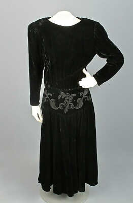 #ad VTG Women#x27;s 80s 30s Style Black Velvet Dress Sz S 1980s 1930s $69.99