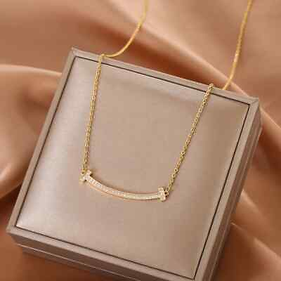 #ad Fashion Round Titanium Steel Inlay Zircon Bar 1 1 2 Inches long Pendant Necklace $17.95
