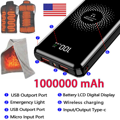 #ad 1000000mAh Battery Pack for Heated Vest Jacket Pants Scarf Coat USB Power Bank $19.91