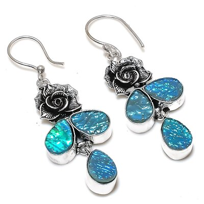 #ad Blue Triplet Opal Gemstone Handmade 925 Sterling Silver Jewelry Earring 2.17quot; $17.10