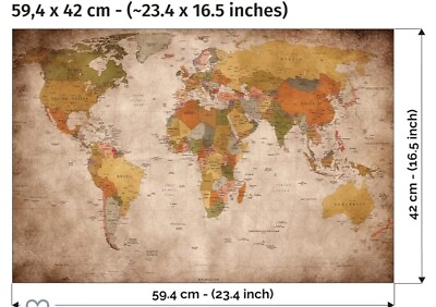 #ad Brand New Retro World Map Size 23.4 W x 16.5 L inches $9.84