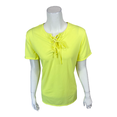 #ad #ad Belle by Kim Gravel Short Sleeves Lace Up Knit Top Solid Neon Lime Large Size $20.00
