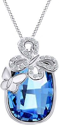 #ad Simulated Topaz amp; Diamond Butterfly Pendant 18quot; Necklace 925 Sterling Silver $86.39