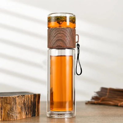 #ad 400ML Double Layer Tea Water Bottle High Borosilicate Glass Tea Cup with Filter $16.13