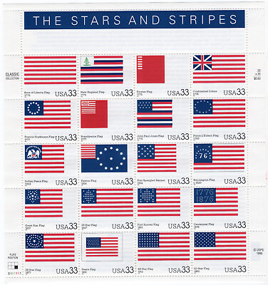 #ad Scott #3403 The Stars And Stripes Sheet of 20 Flag Stamps MNH $6.51
