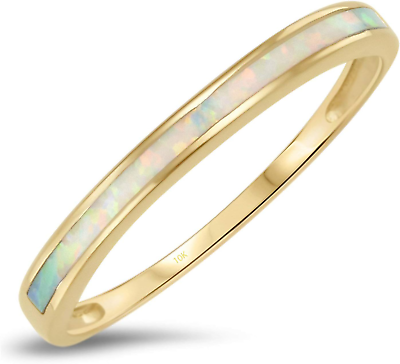 #ad 10k Solid Yellow Gold White Opal Inlay Band Ring size 6 $18.56