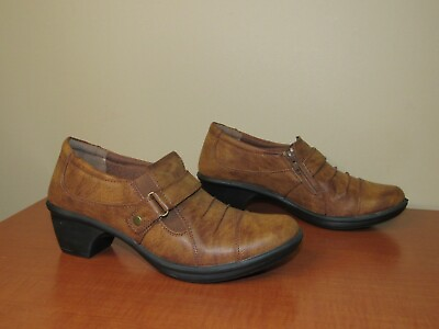 #ad Easy Street Comfort Wave Shoe Womens 7 Brown Zip Slip on Heel SH7 $29.99