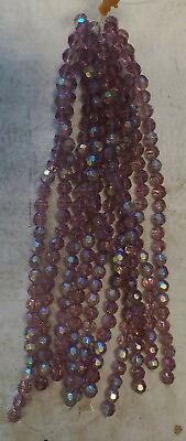 #ad 6mm Round Faceted Glass Beads in Light Amethyst AB coated 1 str 36 beads $1.25