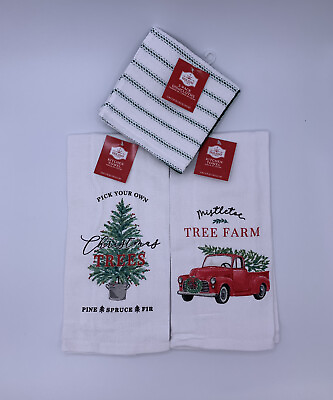 #ad Kitchen Towels Dishcloths Christmas Tree Farm Mistletoe Pine Spruce Fir $9.00