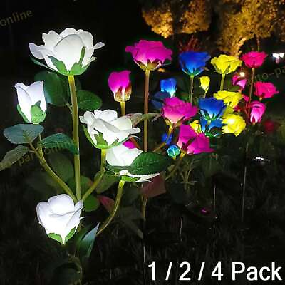 #ad 2 4 Pack Solar Power Rose Flower Lights Outdoor Garden Landscape Yard Lamp Decor $11.03
