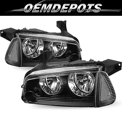 #ad For 2006 2010 Dodge Charger Black Headlights Clear Corner Headlamps Set of 2PC $94.99