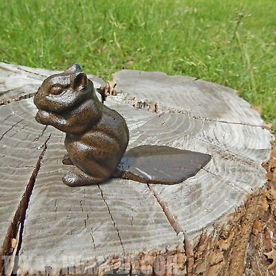 #ad Brown Cast Iron Squirrel Figurine Statue Garden Tree Stump Yard Porch Decor $22.95