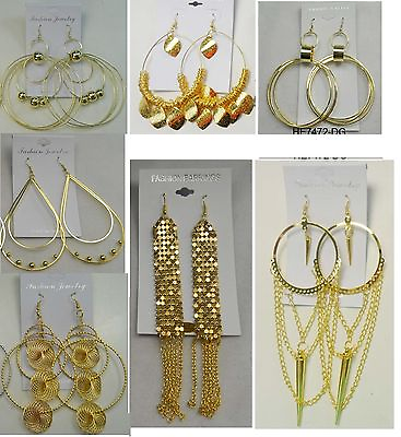 #ad A 52 Wholesale lot 10 pairs Big Fashion Dangle Drop Gold Plated Earrings $10.99