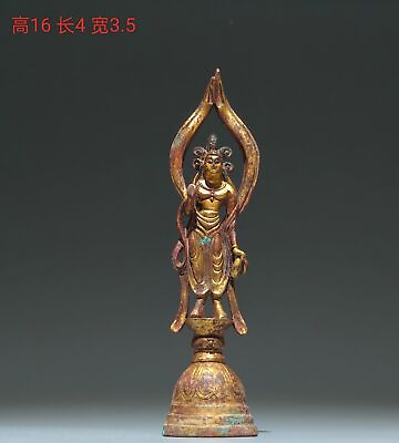 #ad 6.3quot; Old Antique Handmade tang Dynasty Bronze 24k gilt Bodhisattva Buddha statue $664.00