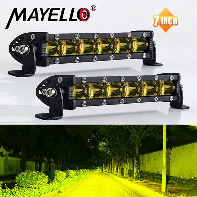 #ad Pair Amber LED Light Bar 7 inch Work Spot Flood Pods Offroad Driving Fog Lamp 8quot; $21.99