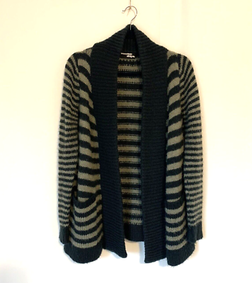 #ad Wooden Ships Womens Cardigan Sweater S M Mohair Wool Blend Striped Black Gray $23.99