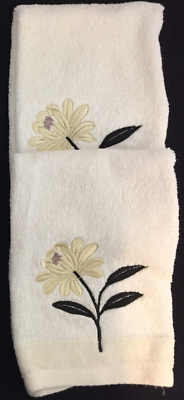 #ad Algodon Towel 1 Fingertip 1 Hand Beige Yellow Black Floral Embroidery Cotton $10.99