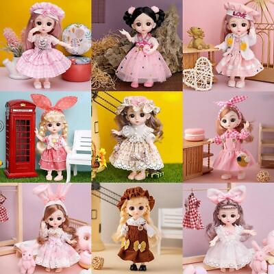 #ad 3D Small Toy Movable Girl Doll Big Eyes Fashion Princess DIY Dress Up With Cloth $10.99