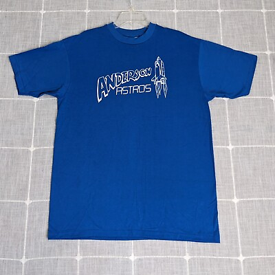 #ad Anderson Astros Rocket Ship Shirt Mens XL Blue Graphic Tee Space USA Vintage $19.95