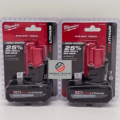 #ad Milwaukee M12 2 Pack X2 HIGH OUTPUT 5.0 Ah XC5.0 Battery Pack 48 11 2450 OEM $128.98