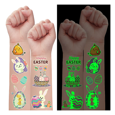 #ad Partywind 132 PCS 12 Sheets Luminous Easter Temporary Tattoos for Kids Basket $10.79