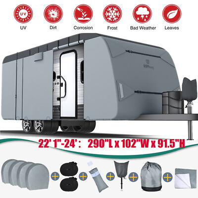 #ad 7 Layer Travel Trailer RV Cover Fits Camper 22#x27; 24#x27; Waterproof Windproof Anti UV $199.35