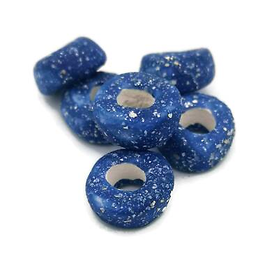 #ad 7Pc Handmade Ceramic Blue Beads For Jewelry Making Clay Macrame Beads Large Hole $22.09