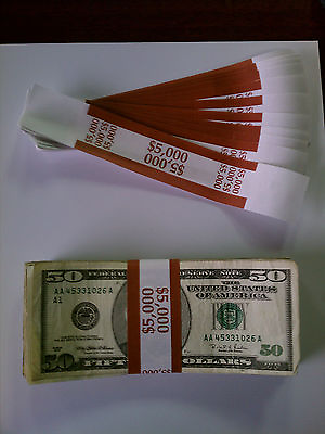 #ad 50 New Self Sealing Currency Bands $5000 Denomination Straps Money Fifty $5.25