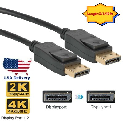 #ad Displayport to Display Port Cable DP Male to Male Cord 4K HD w Latches 3 6 10ft $8.99