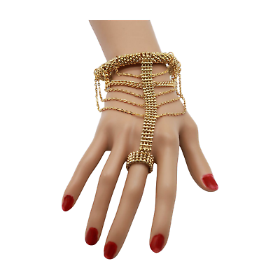 #ad Women Gold Mesh Metal Hand Chain Wrist Fashion Bracelet Ring Size Sexy Jewelry $17.95