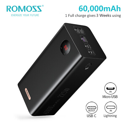 ROMOSS 60000mAh 22.5W Power Bank PD QC USB C 3A Fast Charger External Battery $69.99