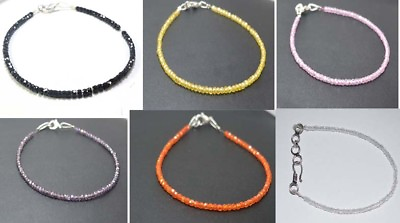 #ad Zircon Gemstone 925 Sterling Silver 8 Inch Bracelets 3 mm Rondelle Faceted Beads $18.99