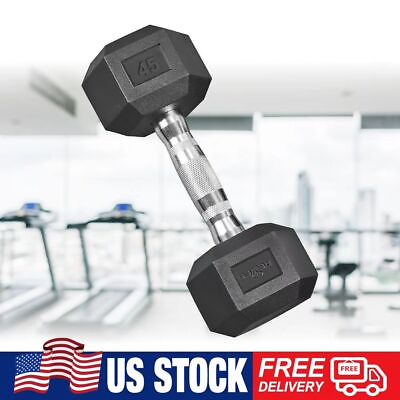 #ad Dumbbell 15 20 25 30 35 40 45lb Coated Rubber Hex Dumbbell US $36.99