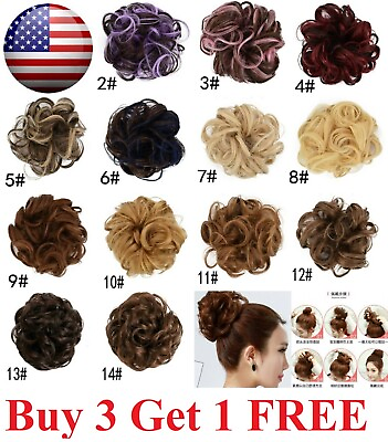 #ad Real Natural Curly Messy Bun Hair Piece Scrunchie Hair Extensions as Human $5.95