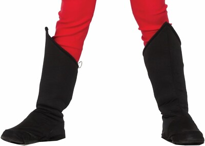 #ad Superhero Boot Tops Covers Child Black Costume Accessory Shoe Hero Heroine Kids $12.35