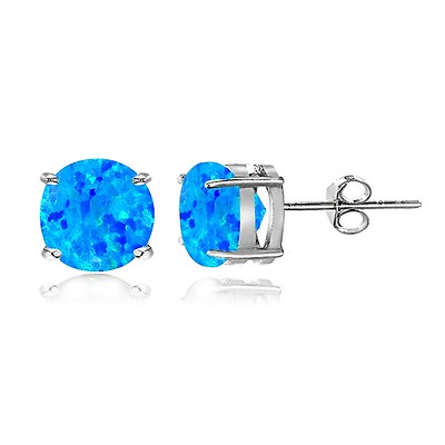 #ad Sterling Silver Created Blue Opal 7mm Round Stud Earrings $16.99