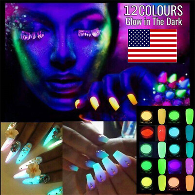 #ad Glow in the Dark Powder – Pack of 12 Luminous Pigment Powder Fluorescent UV Neo $8.38
